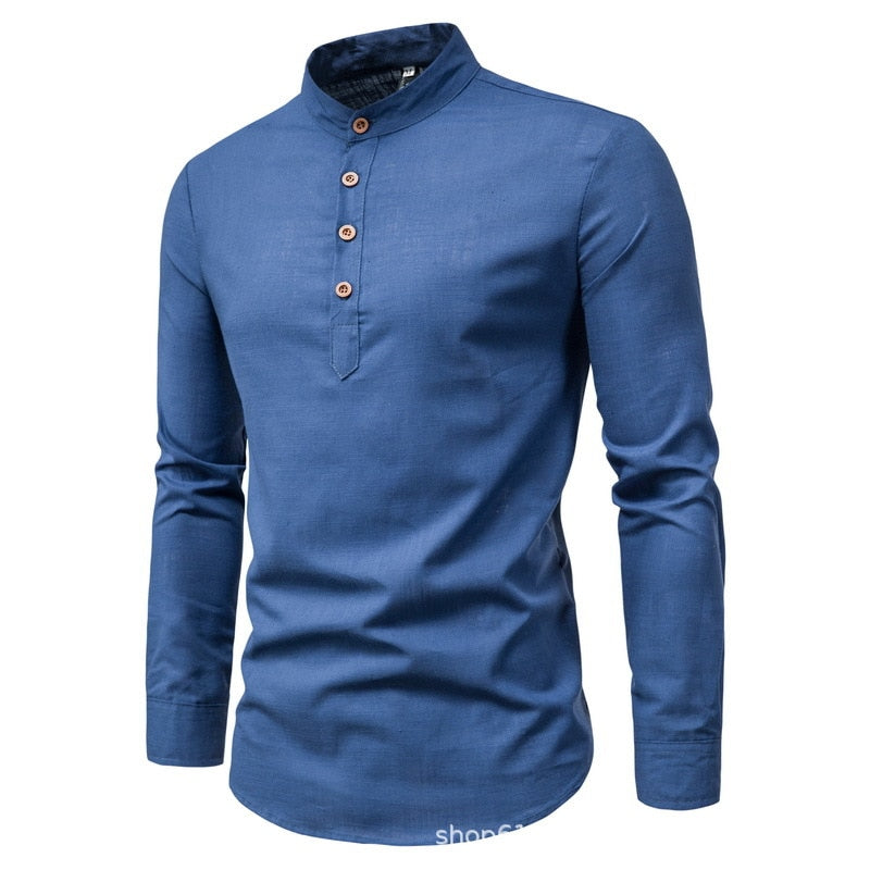 European and American Men's Wear 2023 Spring New Men's Solid Color Long Sleeve Casual Slim Fit Mock Neck Shirt Men's Shirt