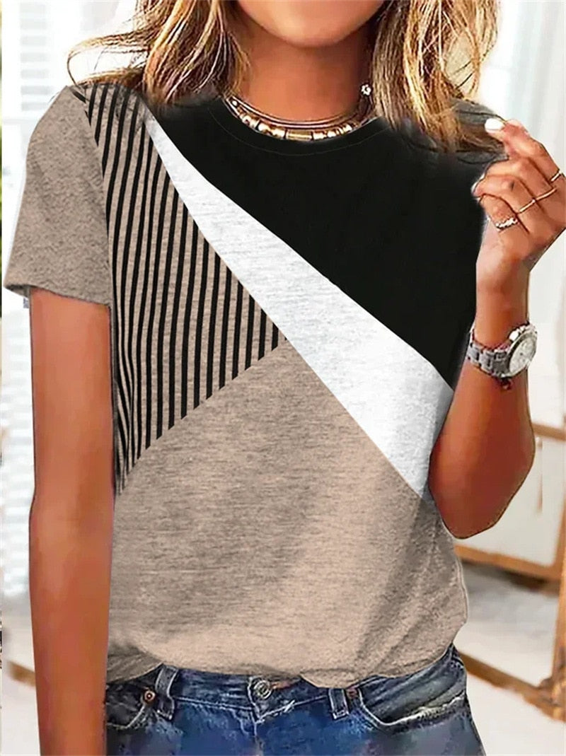Women's T-shirt 3d Print Pattern Stitching Women's Short-sleeved Summer New Fashion Tops Simple Loose Harajuku Women's Clothing