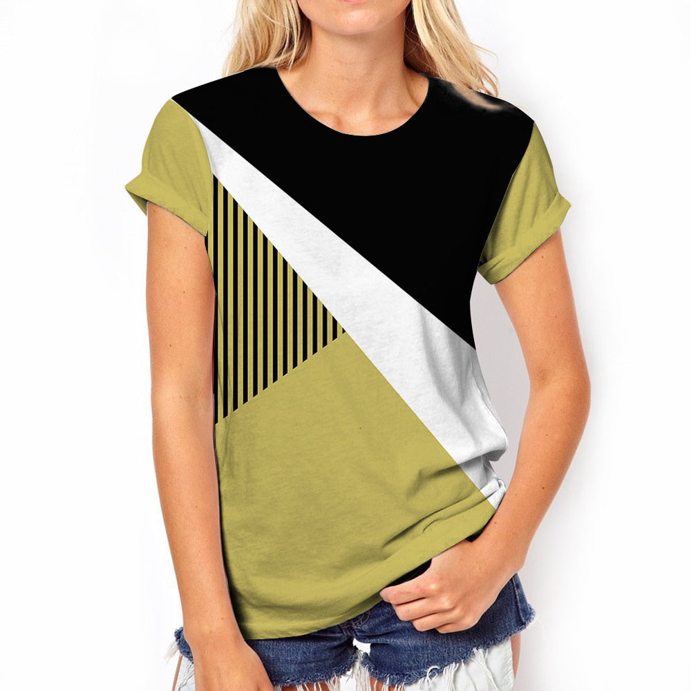 Women's T-shirt 3d Print Pattern Stitching Women's Short-sleeved Summer New Fashion Tops Simple Loose Harajuku Women's Clothing