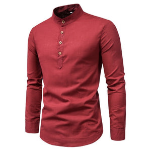European and American Men's Wear 2023 Spring New Men's Solid Color Long Sleeve Casual Slim Fit Mock Neck Shirt Men's Shirt