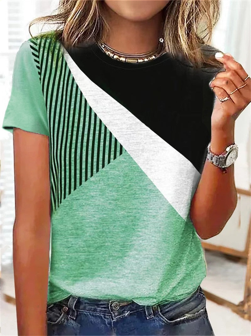 Women's T-shirt 3d Print Pattern Stitching Women's Short-sleeved Summer New Fashion Tops Simple Loose Harajuku Women's Clothing