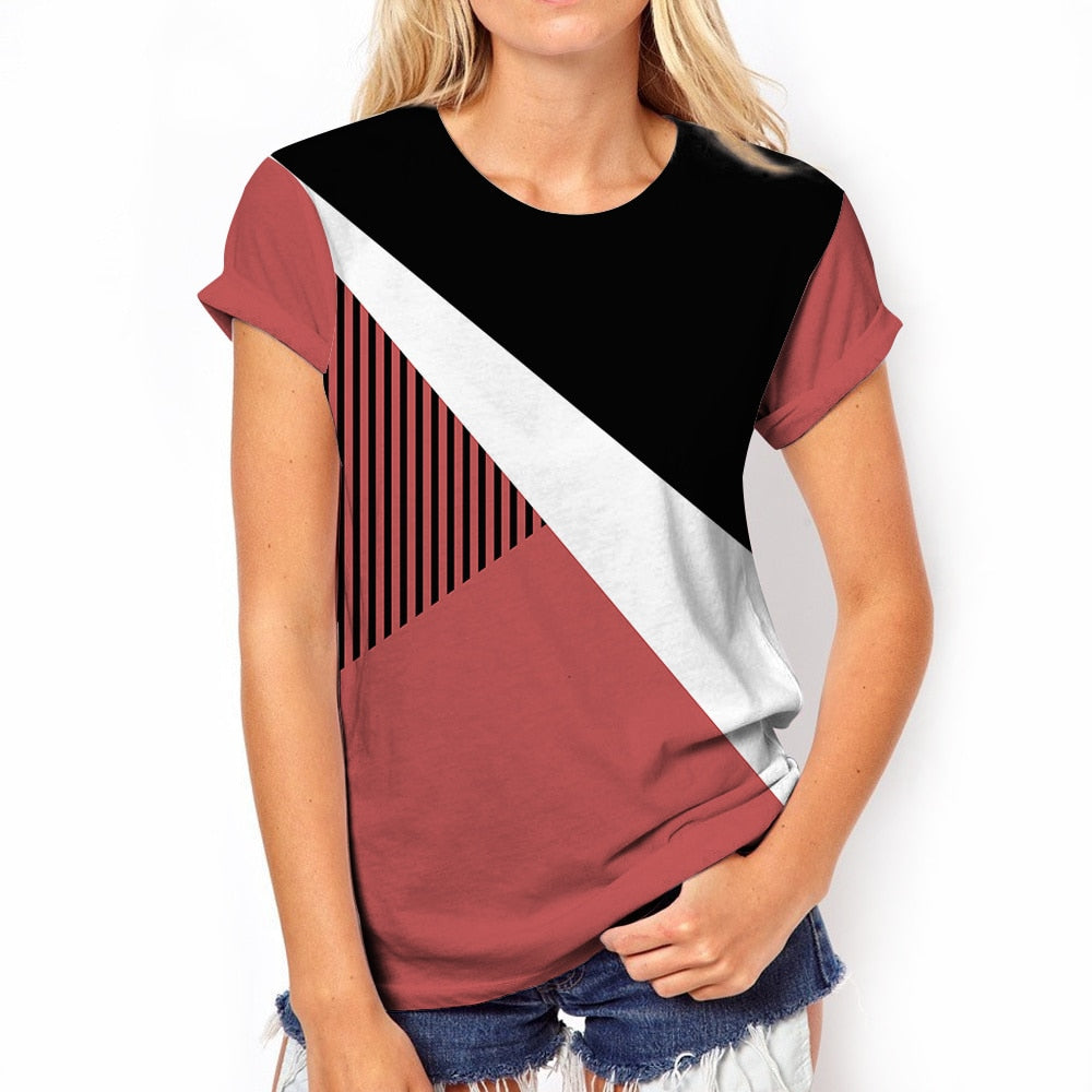 Women's T-shirt 3d Print Pattern Stitching Women's Short-sleeved Summer New Fashion Tops Simple Loose Harajuku Women's Clothing