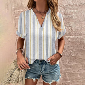 Elegant Loose T-shirt Ladies V Neck Short Sleeve Tops New Summer Women's Clothes Casual Pullover Print Tees Ethnic Women T Shirt