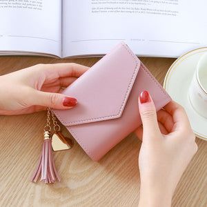 Pink Women Mini Tassel Pendant Wallet Card Holder Fashion Coin Purse