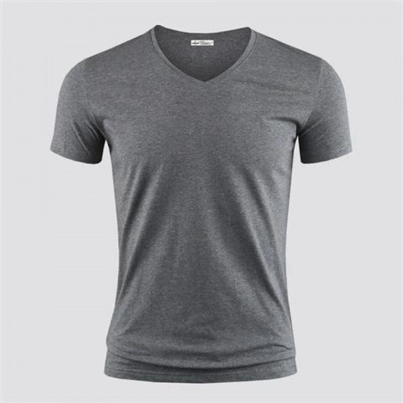 Men's T Shirt Pure Color V Collar Short Sleeved Tops Tees Men T-Shirt Black Tights Man T-Shirts Fitness For Male Clothes TDX01