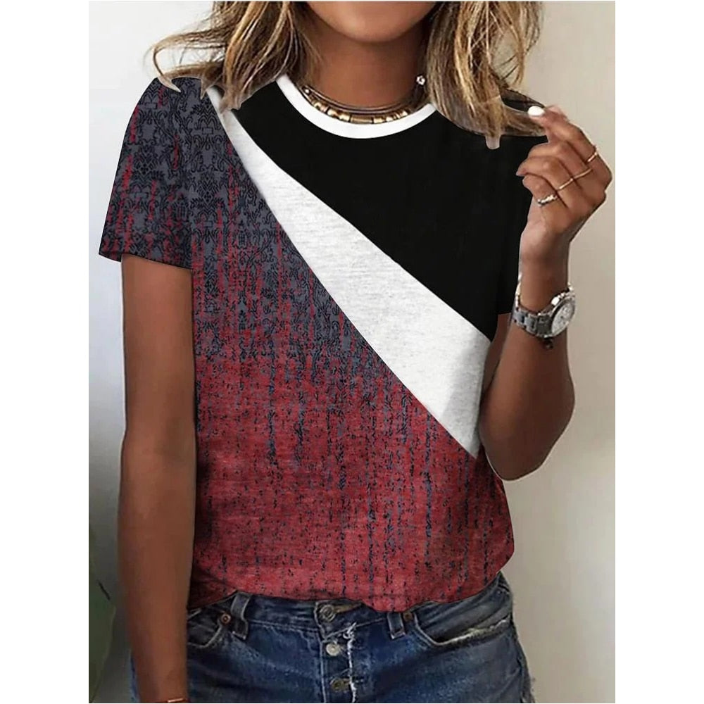 Women's T-shirt 3d Print Pattern Stitching Women's Short-sleeved Summer New Fashion Tops Simple Loose Harajuku Women's Clothing