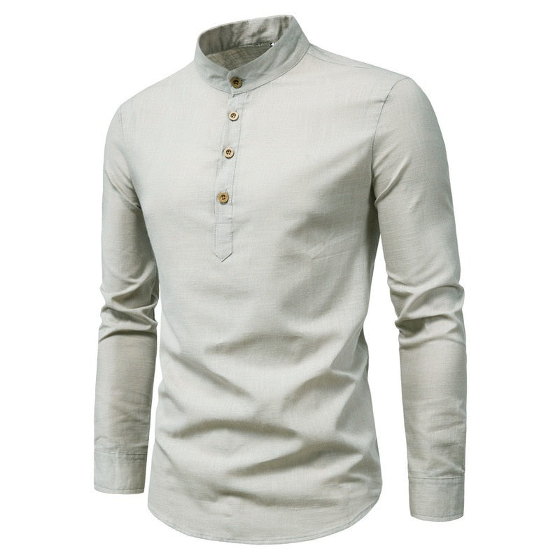 European and American Men's Wear 2023 Spring New Men's Solid Color Long Sleeve Casual Slim Fit Mock Neck Shirt Men's Shirt