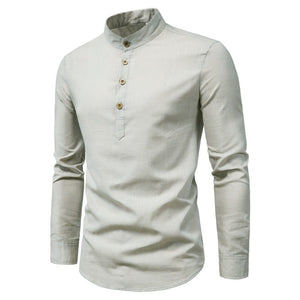European and American Men's Wear 2023 Spring New Men's Solid Color Long Sleeve Casual Slim Fit Mock Neck Shirt Men's Shirt