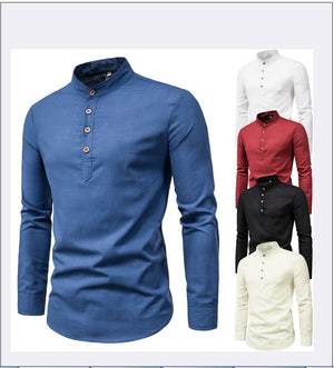 European and American Men's Wear 2023 Spring New Men's Solid Color Long Sleeve Casual Slim Fit Mock Neck Shirt Men's Shirt