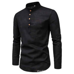 European and American Men's Wear 2023 Spring New Men's Solid Color Long Sleeve Casual Slim Fit Mock Neck Shirt Men's Shirt