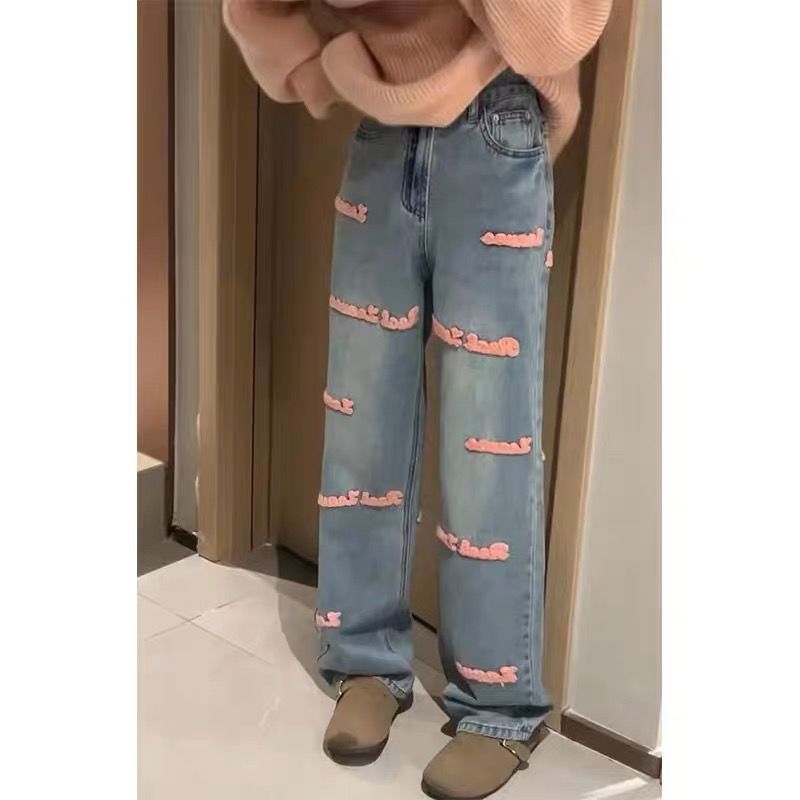 Letter Embroidery High Waisted Jeans Woman Clothing Street Vintage Hiphop Baggy Jeans Women Clothing Casual Straight Women Jeans