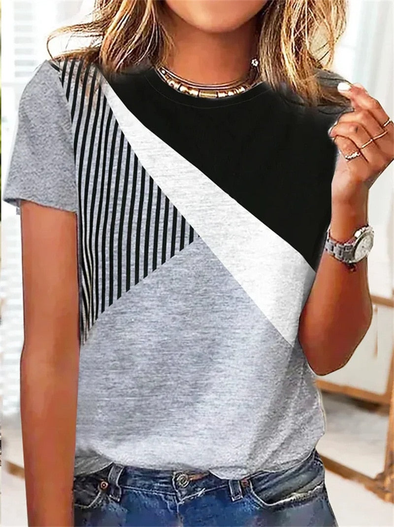 Women's T-shirt 3d Print Pattern Stitching Women's Short-sleeved Summer New Fashion Tops Simple Loose Harajuku Women's Clothing