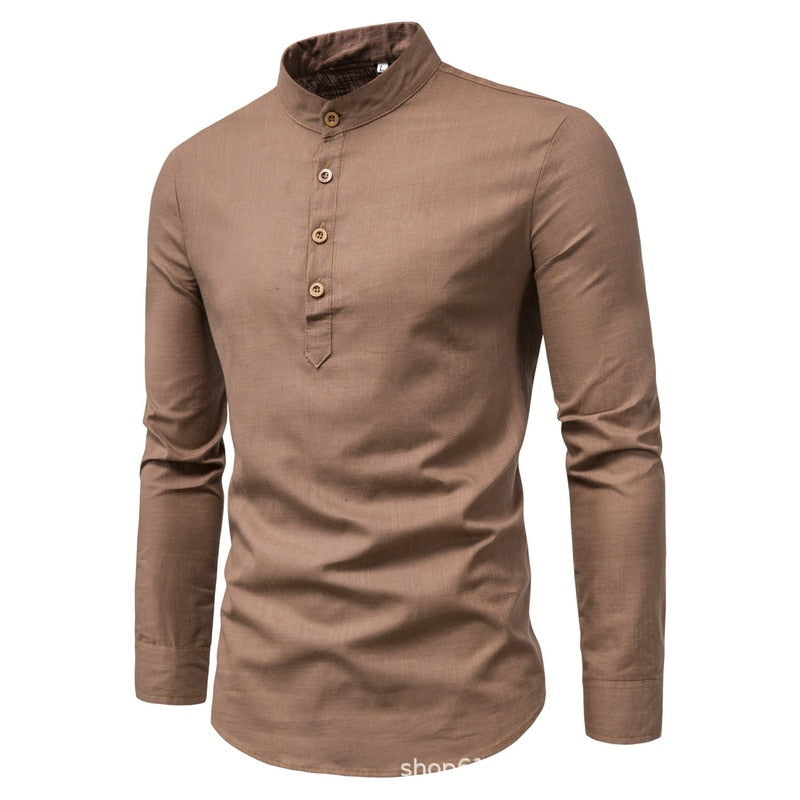 European and American Men's Wear 2023 Spring New Men's Solid Color Long Sleeve Casual Slim Fit Mock Neck Shirt Men's Shirt