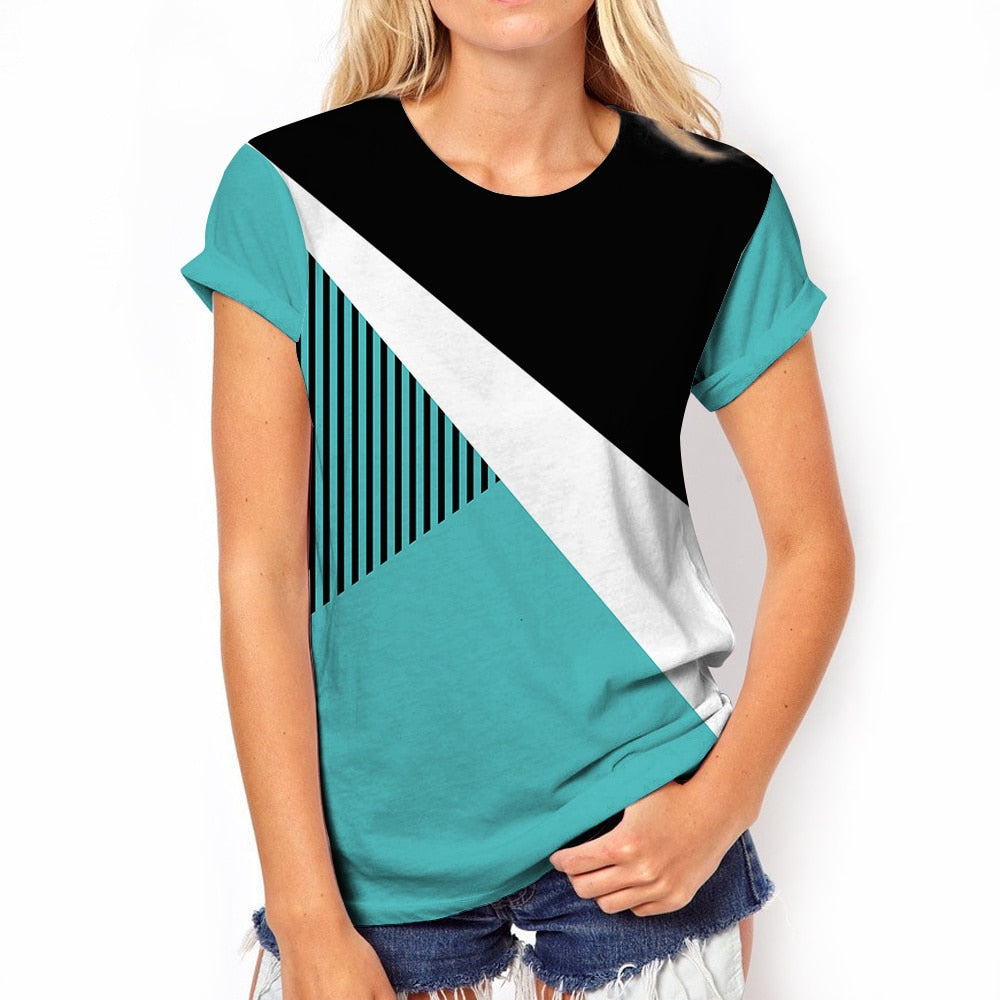 Women's T-shirt 3d Print Pattern Stitching Women's Short-sleeved Summer New Fashion Tops Simple Loose Harajuku Women's Clothing
